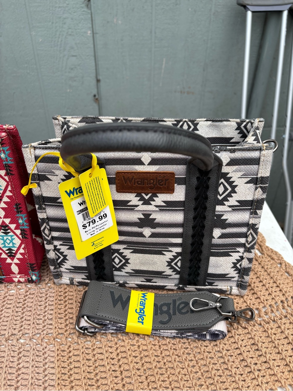 Wrangler Black and White Aztec Tote with Removable Strap